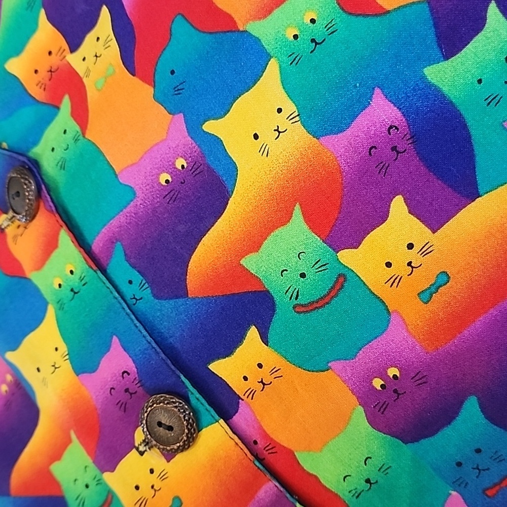 Vintage Retro Rainbow Cat Button Front Cotton Print Novelty Vest M - Picture 6 of 6